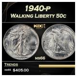 1940-p Walking Liberty Half Dollar 50c Grades ms66