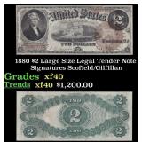 1880 $2 Large Size Legal Tender Note Grades xf Sig