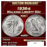 1936-s Walking Liberty Half Dollar 50c ms65+ SEGS