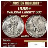 1935-p Walking Liberty Half Dollar 50c ms66+ SEGS