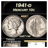 1941-d Mercury Dime 10c ms67 fsb SEGS