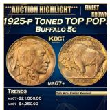 1925-p Buffalo Nickel Toned TOP POP! 5c ms67+ SEGS
