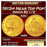 1913-p Gold Indian Quarter Eagle Near Top Pop! $2