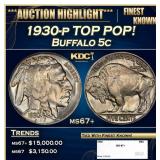 1930-p Buffalo Nickel TOP POP! 5c ms67+ SEGS
