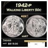 1942-p Walking Liberty Half Dollar 50c ms67 SEGS