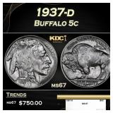 1937-d Buffalo Nickel 5c ms67 SEGS