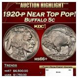 1920-p Buffalo Nickel Near Top Pop! 5c ms66+ SEGS