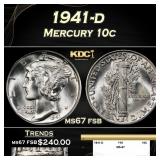 1941-d Mercury Dime 10c ms67 fsb SEGS