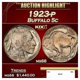 1923-p Buffalo Nickel 5c ms66 SEGS