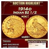 1914-d Gold Indian Quarter Eagle $2 1/2 ms65+ SEGS