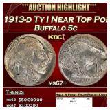 1913-d Ty I Buffalo Nickel Near Top Pop 5c ms67+ S