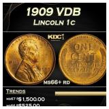 1909 VDB Lincoln Cent 1c ms66+ rd SEGS