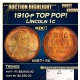 1910-p Lincoln Cent TOP POP! 1c ms67+ rd SEGS