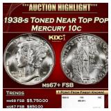 1938-s Mercury Dime Toned Near Top Pop! 10c ms67+