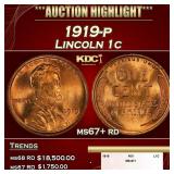 1919-p Lincoln Cent 1c ms67+ rd SEGS