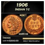 1906 Indian Cent . 1c Grades ms65 rb