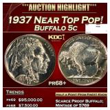 1937 Proof Buffalo Nickel Near Top Pop! 5c pr68+ S