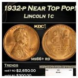 1932-p Lincoln Cent Near Top Pop! 1c ms66+ rd SEGS