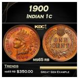 1900 Indian Cent . 1c Grades ms65 rb