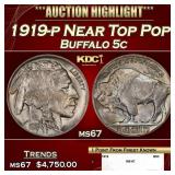 1919-p Buffalo Nickel Near Top Pop! 5c ms67 SEGS