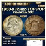 1953-s Franklin Half Dollar Toned TOP POP! 50c ms6