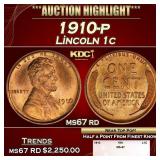 1910-p Lincoln Cent 1c ms67 rd SEGS