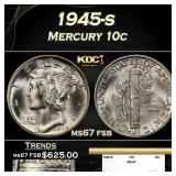 1945-s Mercury Dime 10c ms67 fsb SEGS
