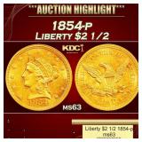1854-p Gold Liberty Quarter Eagle $2 1/2 ms63 USCG