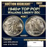 1940-p Walking Liberty Half Dollar TOP POP! 50c ms