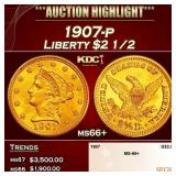 1907-p Gold Liberty Quarter Eagle $2 1/2 ms66+ SEG