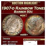 1907-d Barber Half Dollars Rainbow Toned 50c ms66+