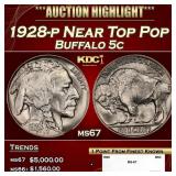 1928-p Buffalo Nickel Near Top Pop 5c ms67 SEGS