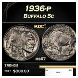 1936-p Buffalo Nickel 5c ms67 SEGS