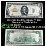 1928 $100 Gold Certificate FR-2405 Signatures Wood