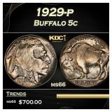 1929-p Buffalo Nickel 5c Grades ms66