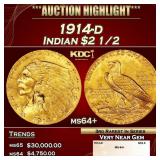 1914-d Gold Indian Quarter Eagle $2 1/2 ms64+ SEGS