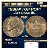 1938-p Jefferson Nickel TOP POP! 5c ms68 SEGS