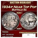1934-p Buffalo Nickel Near Top Pop 5c ms67 SEGS