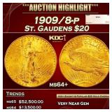 1909/8-p Gold St. Gaudens Double Eagle $20 ms64+ S