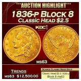 1836-p Block 8 Classic Head Gold Quarter Eagle $2