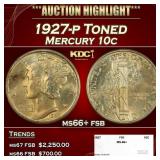 1927-p Mercury Dime Toned 10c ms66+ fsb SEGS