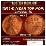 1911-d Lincoln Cent Near Top Pop! 1c ms66+ rd SEGS