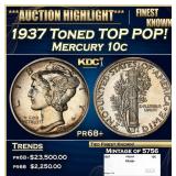 1937 Proof Mercury Dime Toned TOP POP! 10c pr68+ S