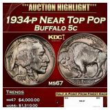 1934-p Buffalo Nickel Near Top Pop 5c ms67 SEGS