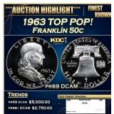 1963 Proof Franklin Half Dollar TOP POP! 50c pr69