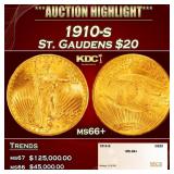1910-s Gold St. Gaudens Double Eagle $20 ms66+ SEG