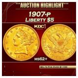 1907-p Gold Liberty Half Eagle $5 ms62+ USCG