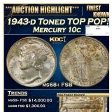 1943-d Mercury Dime Toned TOP POP! 10c ms68+ FSB S