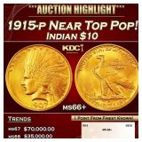 1915-p Gold Indian Eagle Near Top Pop! $10 ms66+ S