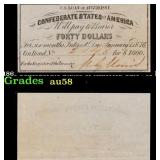 1861 Confederate States of America CSA $40 Note Gr